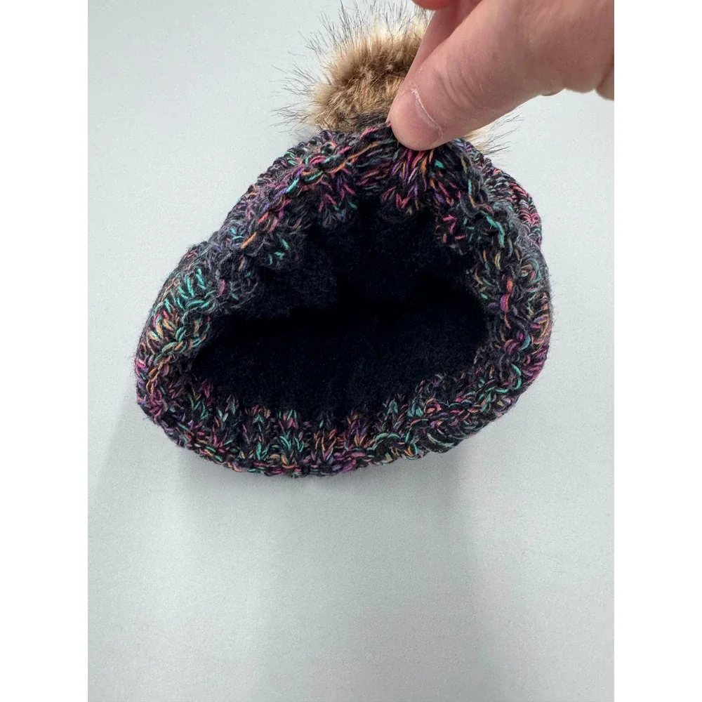 C.C Exclusives Multi-Color Confetti Cable Knit Beanie Faux Fur Pom Hat Cap